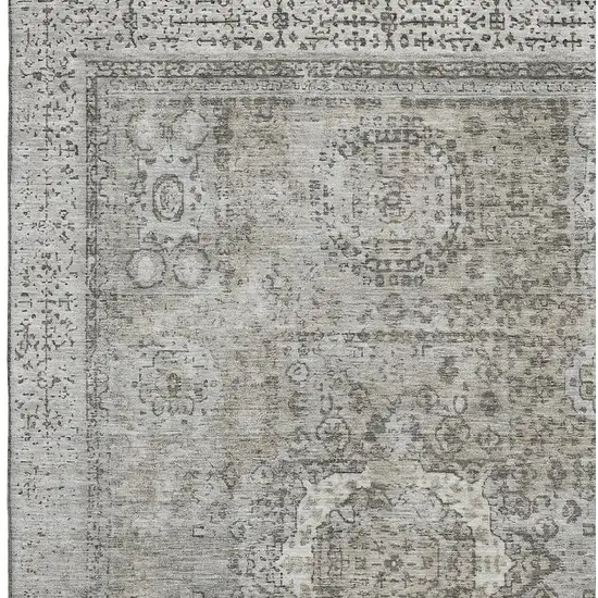 Pewter And Silver Oriental Washable Area Rug With UV Protection Photo 2