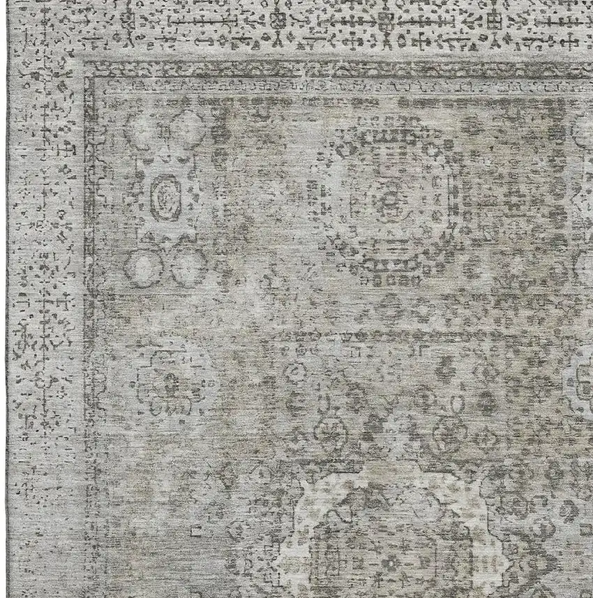 Pewter And Silver Oriental Washable Area Rug With UV Protection Photo 2
