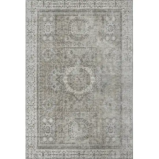Pewter And Silver Oriental Washable Area Rug With UV Protection Photo 3