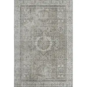 Photo of Pewter And Silver Oriental Washable Area Rug With UV Protection