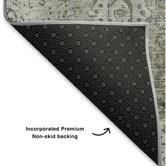 Pewter And Silver Oriental Washable Area Rug With UV Protection Photo 6