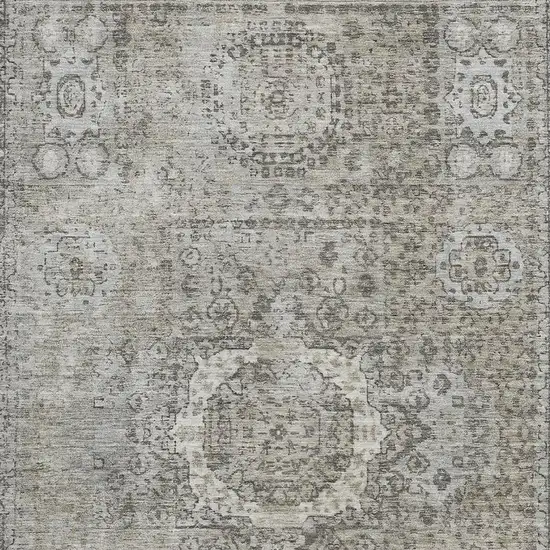 Pewter And Silver Oriental Washable Area Rug With UV Protection Photo 2