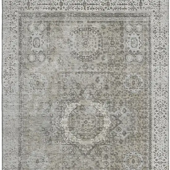 Pewter And Silver Oriental Washable Area Rug With UV Protection Photo 3