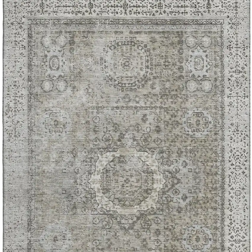 Pewter And Silver Oriental Washable Area Rug With UV Protection Photo 3