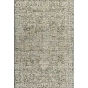 Photo of Pewter And Silver Oriental Washable Area Rug With UV Protection