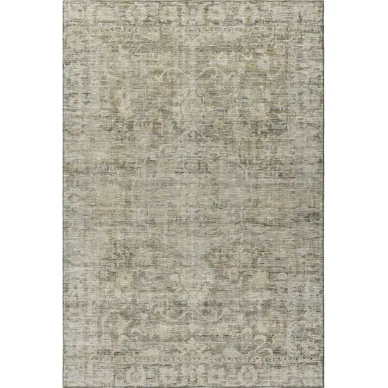 Pewter And Silver Oriental Washable Area Rug With UV Protection Photo 3