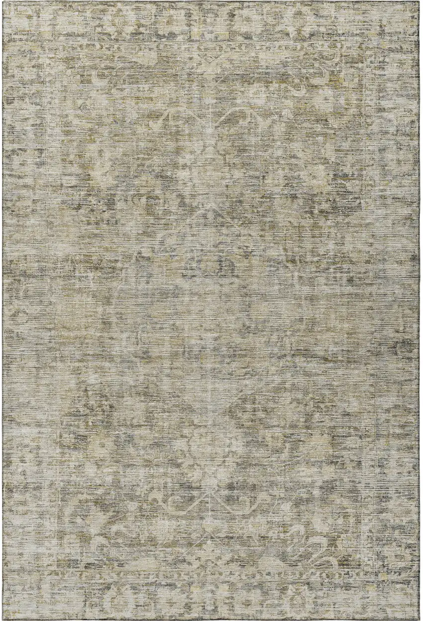 Pewter And Silver Oriental Washable Area Rug With UV Protection Photo 3