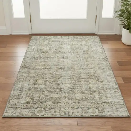 Pewter And Silver Oriental Washable Area Rug With UV Protection Photo 2