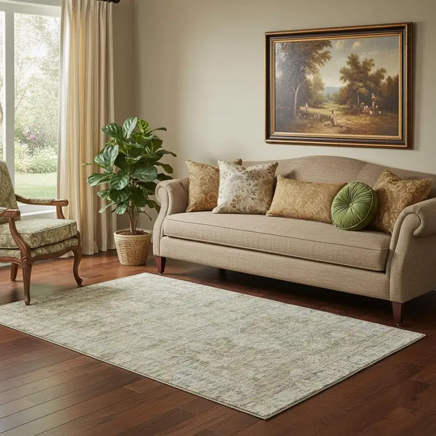 Pewter And Silver Oriental Washable Area Rug With UV Protection Photo 2