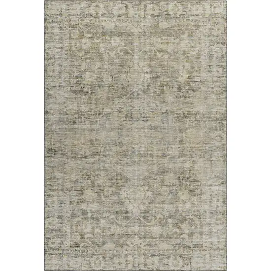 Pewter And Silver Oriental Washable Area Rug With UV Protection Photo 1