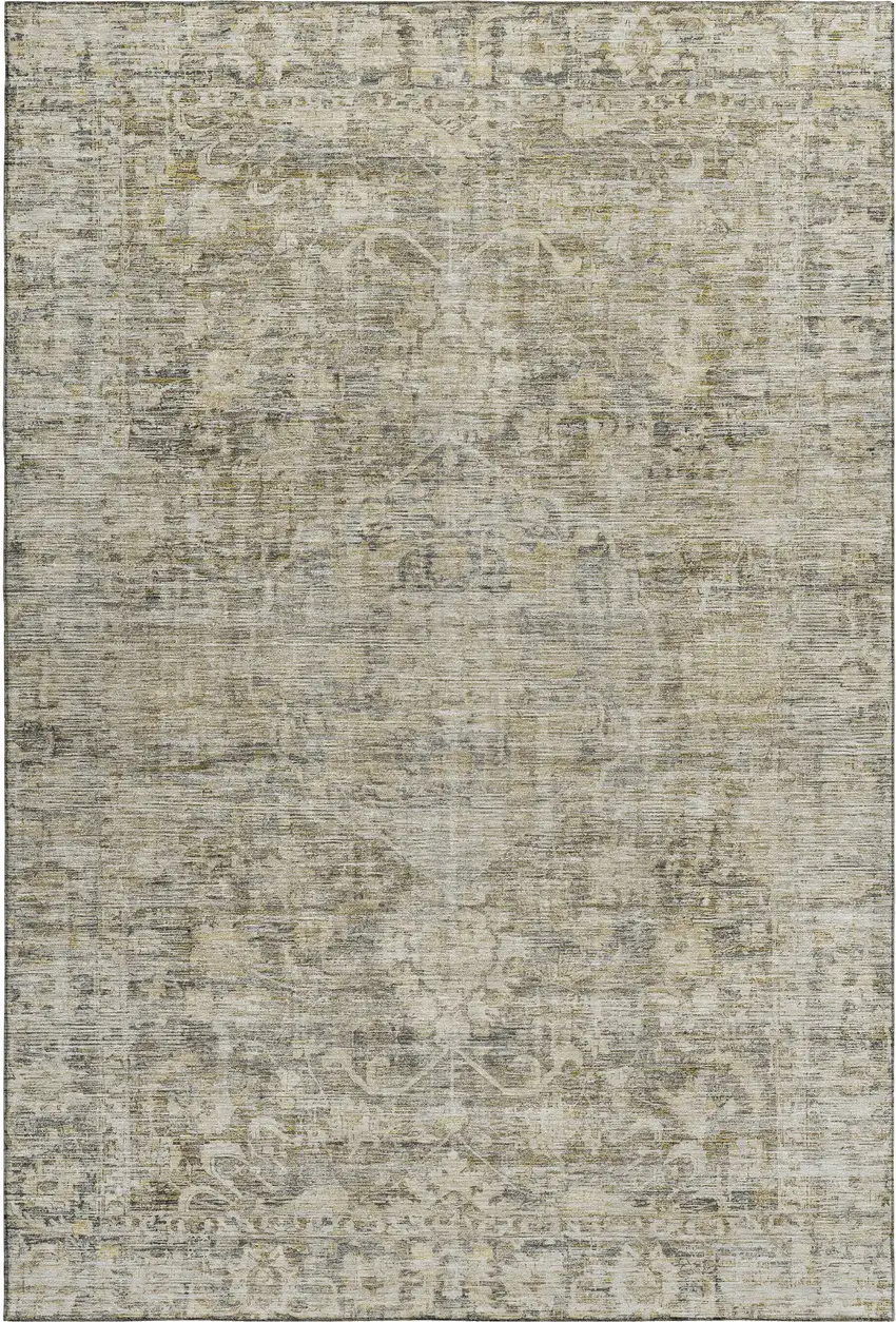 Pewter And Silver Oriental Washable Area Rug With UV Protection Photo 1