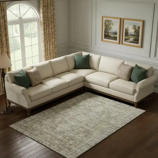 Pewter And Silver Oriental Washable Area Rug With UV Protection Photo 2