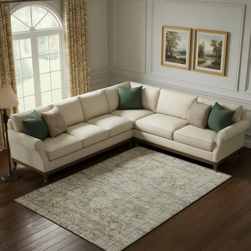 Pewter And Silver Oriental Washable Area Rug With UV Protection Photo 2