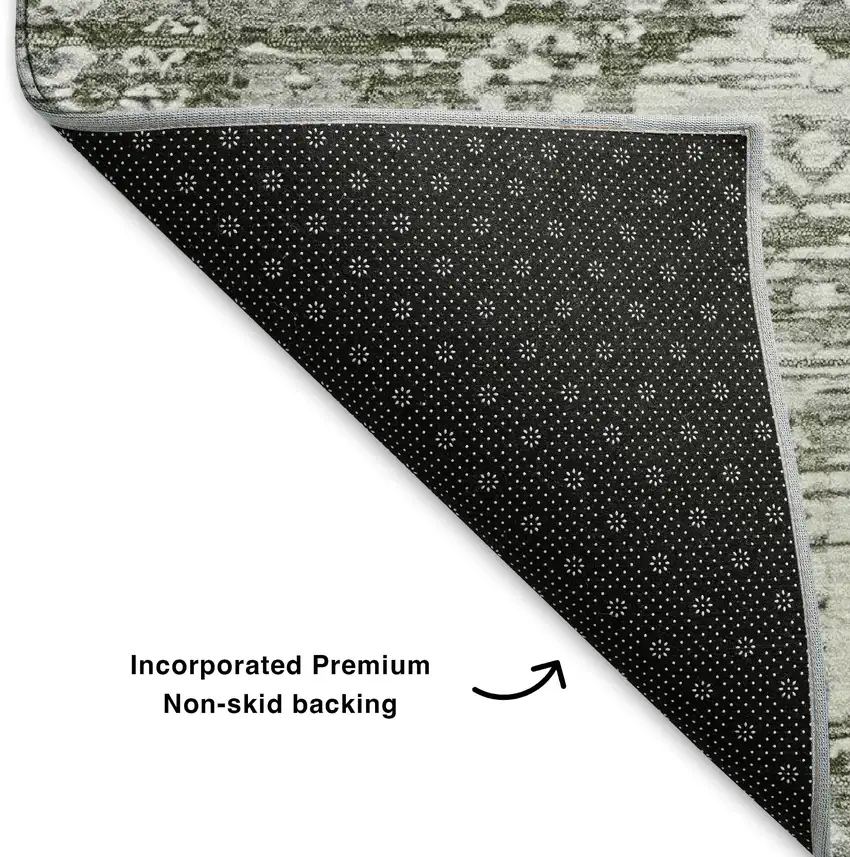 Pewter And Silver Oriental Washable Area Rug With UV Protection Photo 6