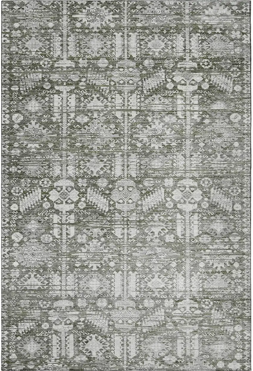 Pewter And Silver Oriental Washable Area Rug With UV Protection Photo 4
