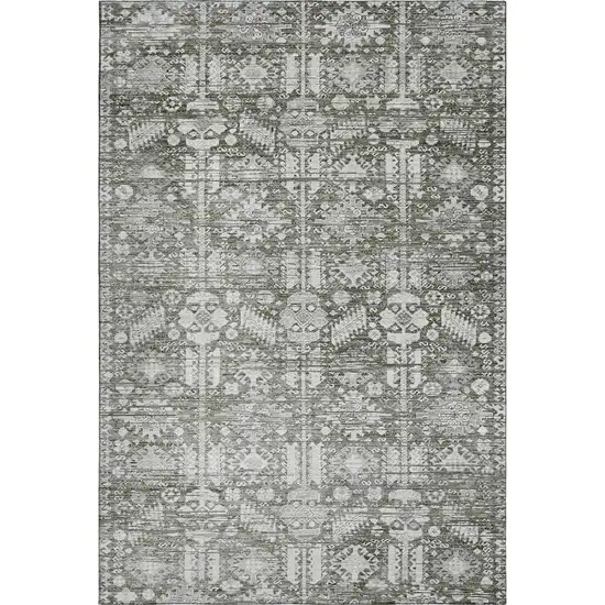 Pewter And Silver Oriental Washable Area Rug With UV Protection Photo 1