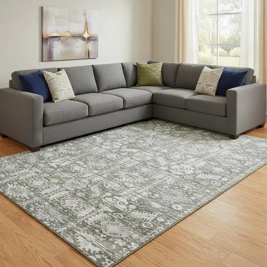 Pewter And Silver Oriental Washable Area Rug With UV Protection Photo 2