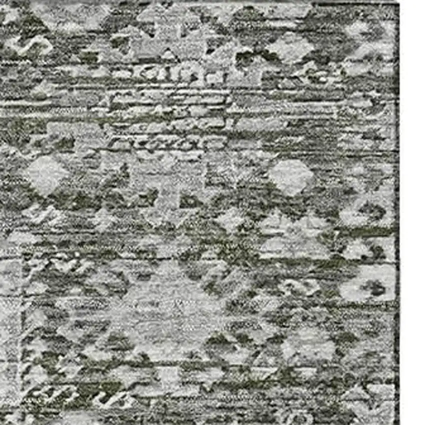 Pewter And Silver Oriental Washable Area Rug With UV Protection Photo 3
