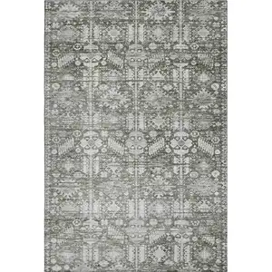 Photo of Pewter And Silver Oriental Washable Area Rug With UV Protection