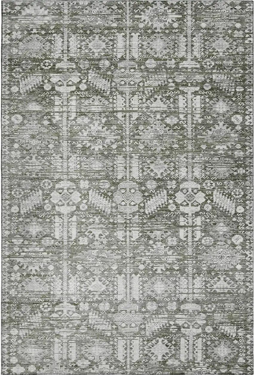 Pewter And Silver Oriental Washable Area Rug With UV Protection Photo 1