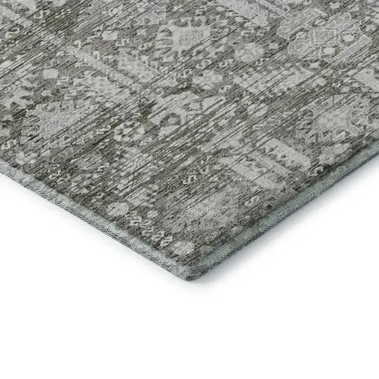 Pewter And Silver Oriental Washable Area Rug With UV Protection Photo 7