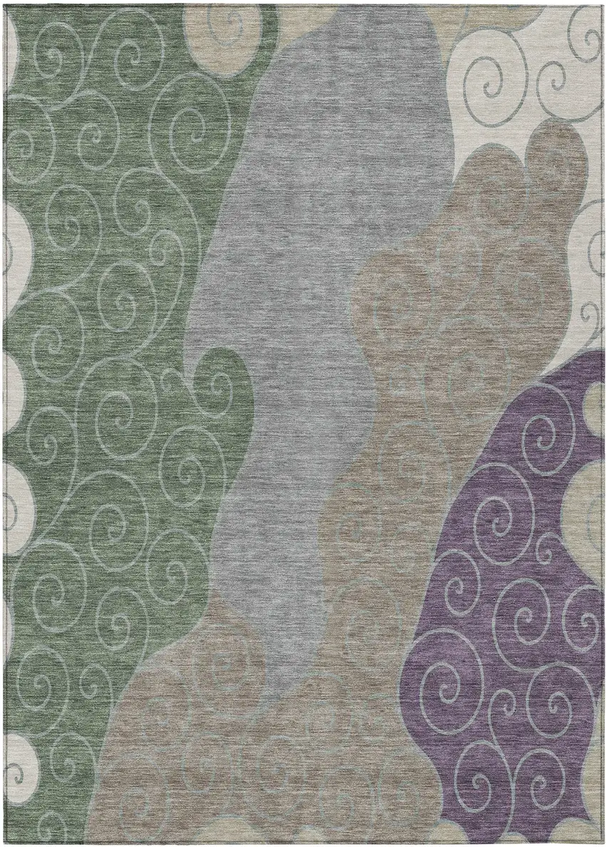 Pewter And Taupe Abstract Washable Indoor Outdoor Area Rug Photo 1
