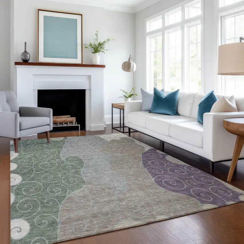 Pewter And Taupe Abstract Washable Indoor Outdoor Area Rug Photo 6