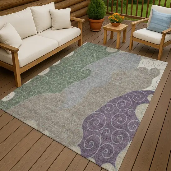 Pewter And Taupe Abstract Washable Indoor Outdoor Area Rug Photo 4