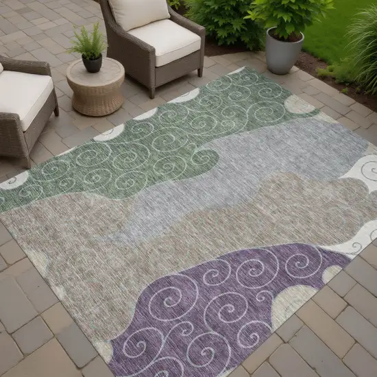 Pewter And Taupe Abstract Washable Indoor Outdoor Area Rug Photo 7