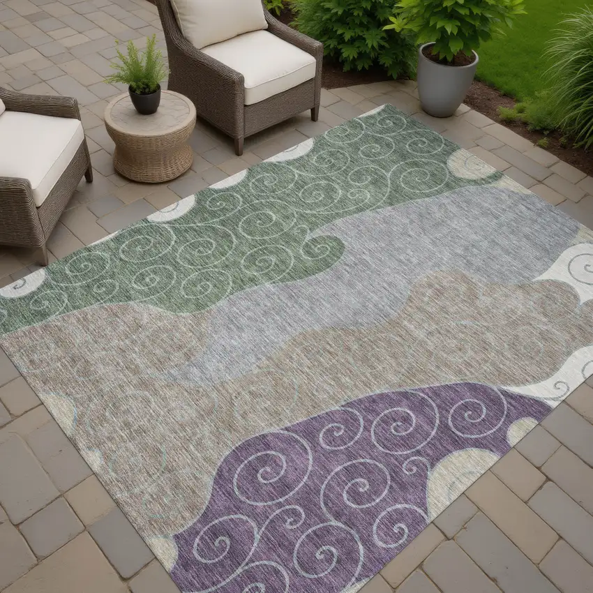 Pewter And Taupe Abstract Washable Indoor Outdoor Area Rug Photo 7