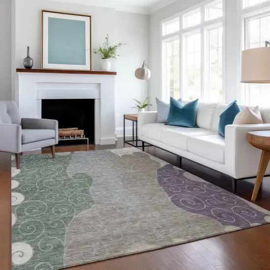 Pewter And Taupe Abstract Washable Indoor Outdoor Area Rug Photo 6