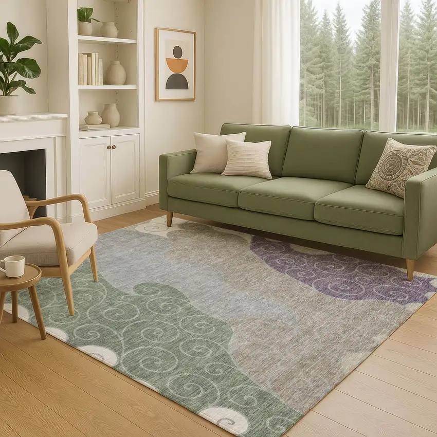 Pewter And Taupe Abstract Washable Indoor Outdoor Area Rug Photo 5