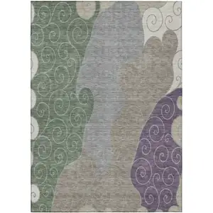 Photo of Pewter And Taupe Abstract Washable Indoor Outdoor Area Rug