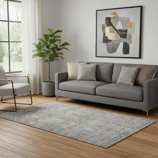 Pewter And Taupe Geometric Washable Area Rug With UV Protection Photo 2