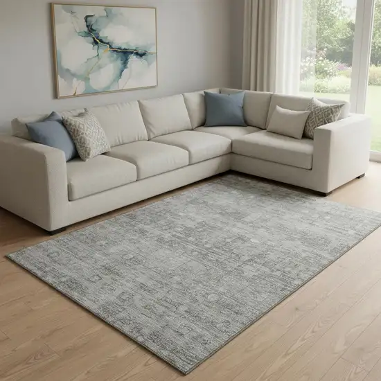 Pewter And Taupe Geometric Washable Area Rug With UV Protection Photo 2