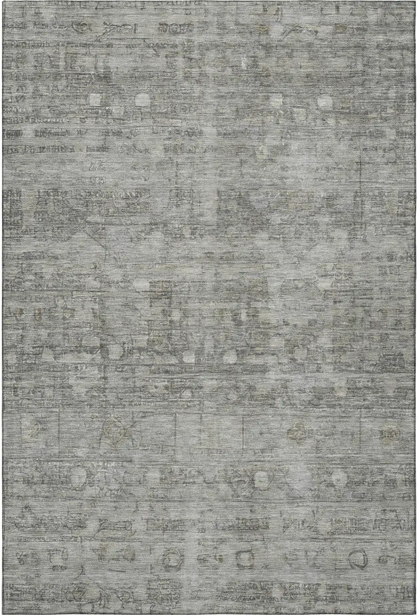 Pewter And Taupe Geometric Washable Area Rug With UV Protection Photo 3