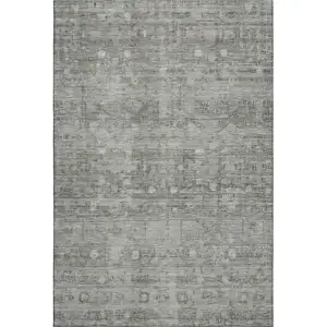 Photo of Pewter And Taupe Geometric Washable Area Rug With UV Protection