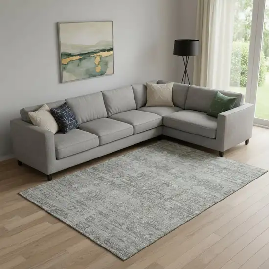 Pewter And Taupe Geometric Washable Area Rug With UV Protection Photo 2