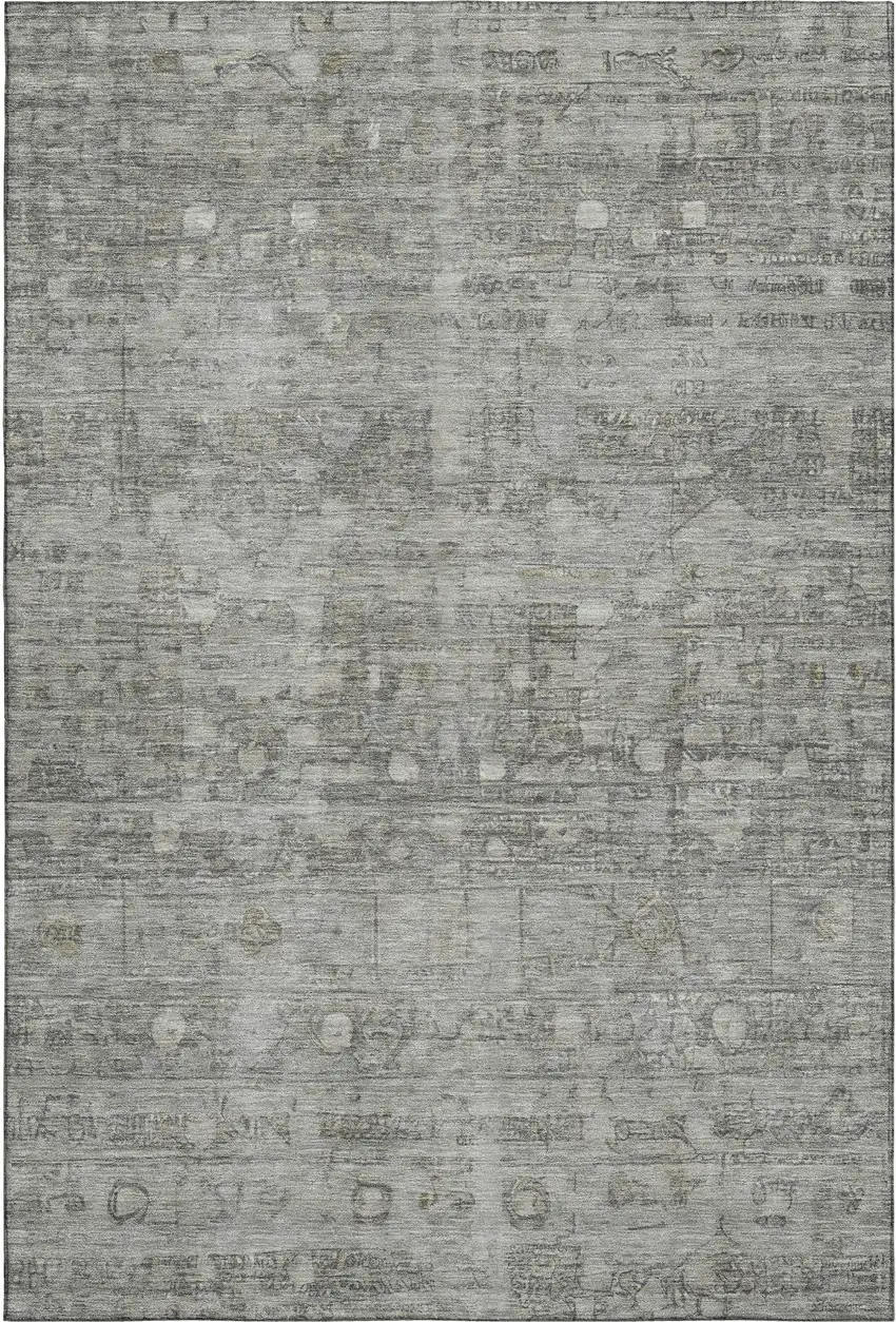Pewter And Taupe Geometric Washable Area Rug With UV Protection Photo 1