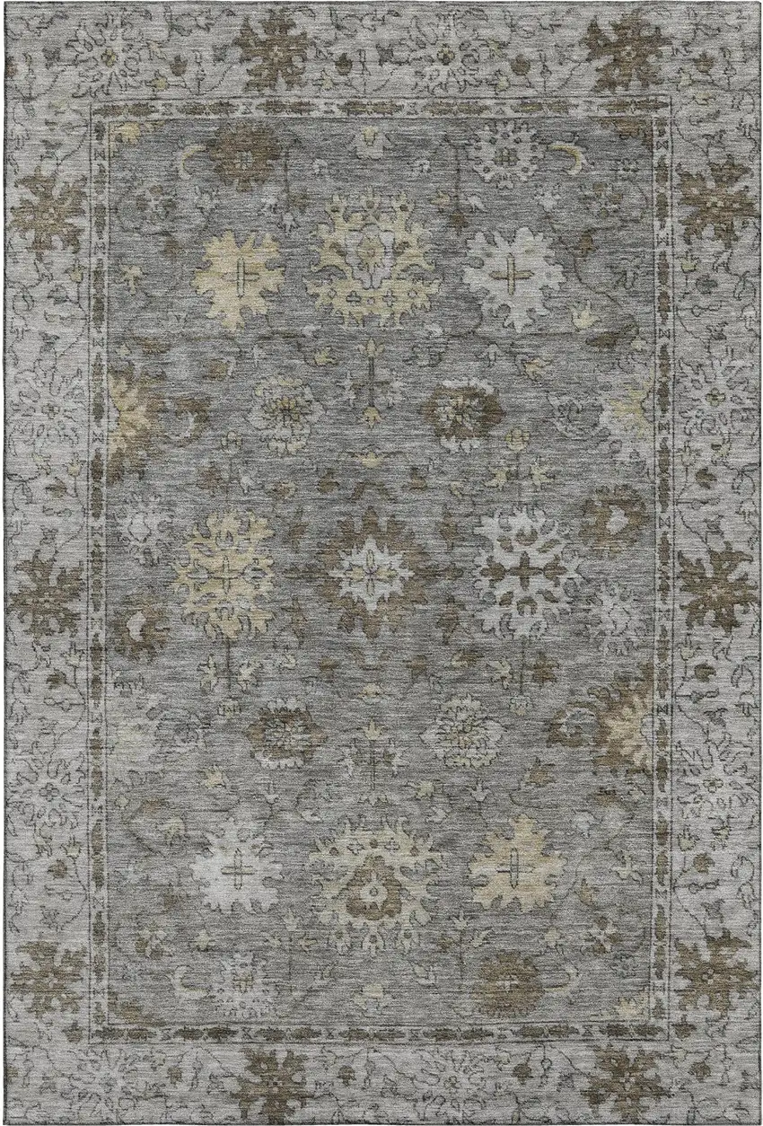 Pewter And Taupe Oriental Washable Area Rug With UV Protection Photo 1