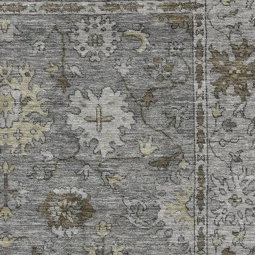 Pewter And Taupe Oriental Washable Area Rug With UV Protection Photo 3