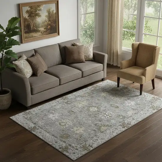 Pewter And Taupe Oriental Washable Area Rug With UV Protection Photo 2