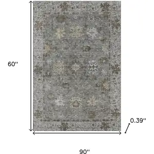 Photo of Pewter And Taupe Oriental Washable Area Rug With UV Protection