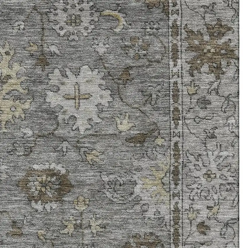 Pewter And Taupe Oriental Washable Area Rug With UV Protection Photo 3