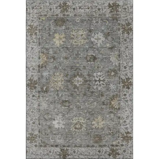 Pewter And Taupe Oriental Washable Area Rug With UV Protection Photo 1