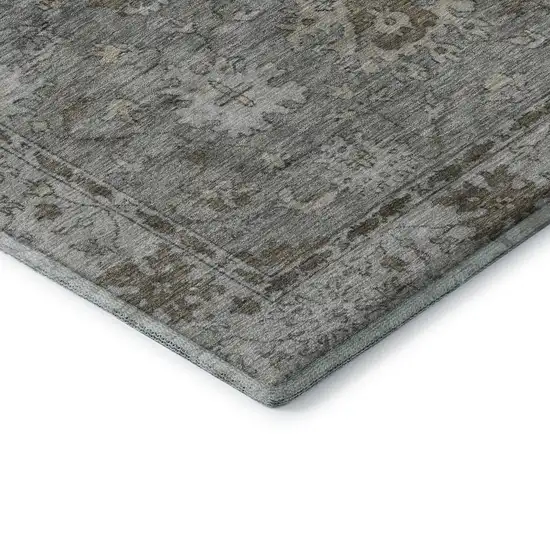 Pewter And Taupe Oriental Washable Area Rug With UV Protection Photo 7