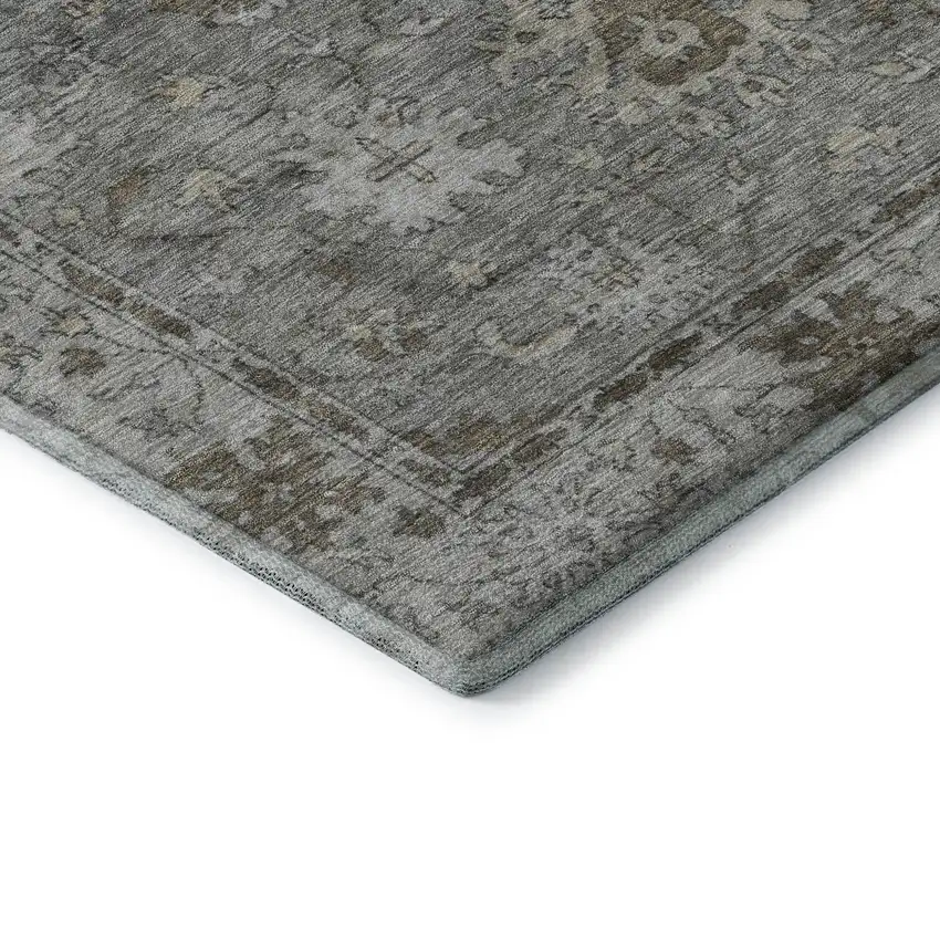 Pewter And Taupe Oriental Washable Area Rug With UV Protection Photo 7