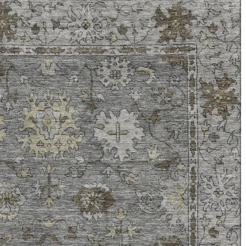 Pewter And Taupe Oriental Washable Area Rug With UV Protection Photo 4