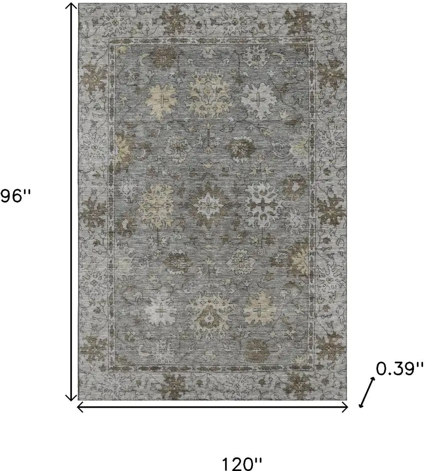 Pewter And Taupe Oriental Washable Area Rug With UV Protection Photo 9