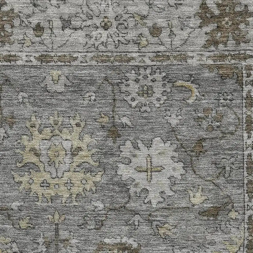 Pewter And Taupe Oriental Washable Area Rug With UV Protection Photo 3